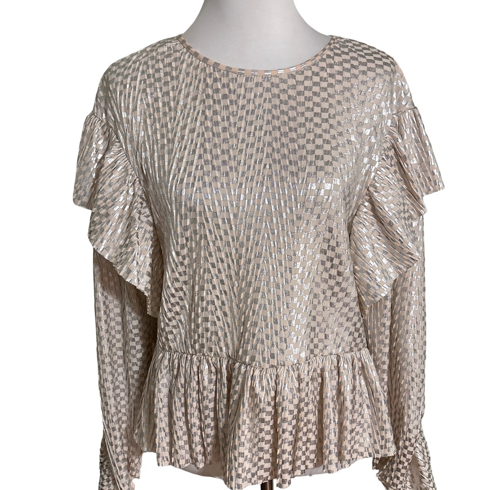 Zara Cream Shimmer Ruffle Blouse